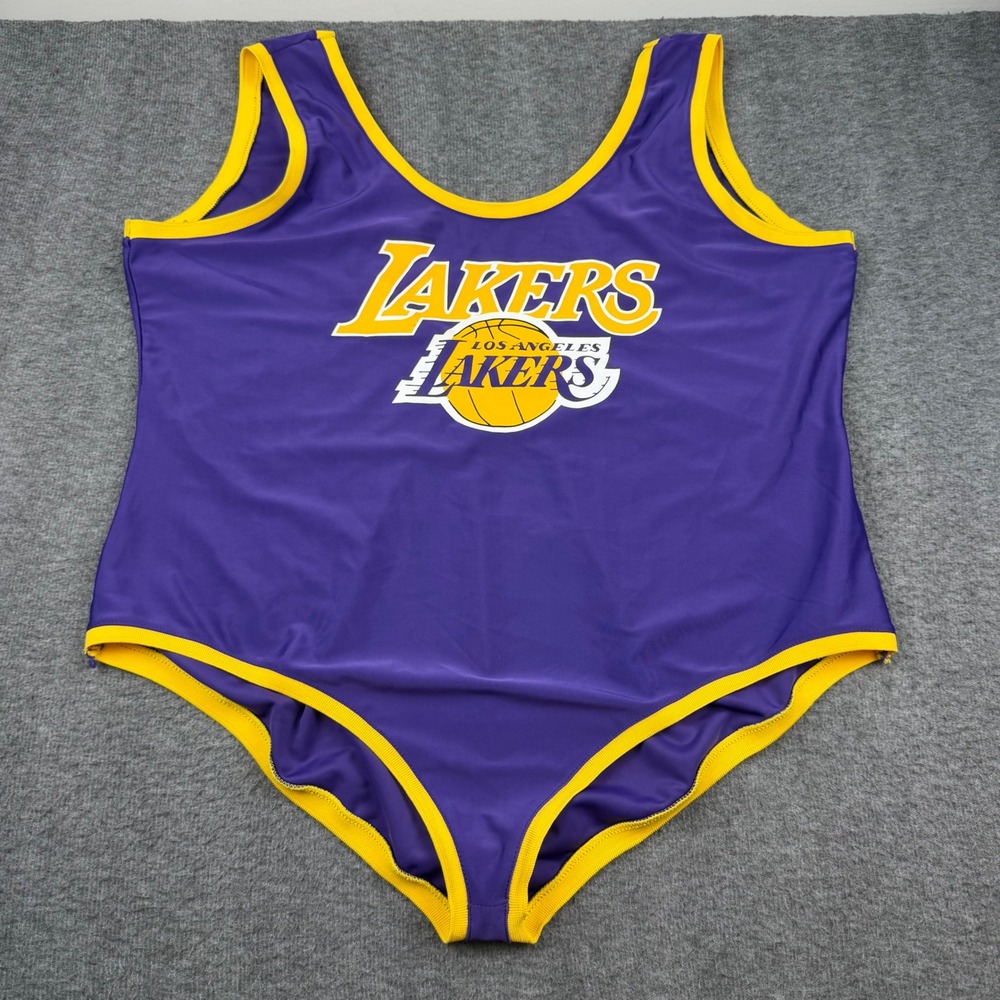 Ultra Game NBA Lakers Bodysuit‎ Women's 3X Purple Gold One Piece Sleeveless Logo